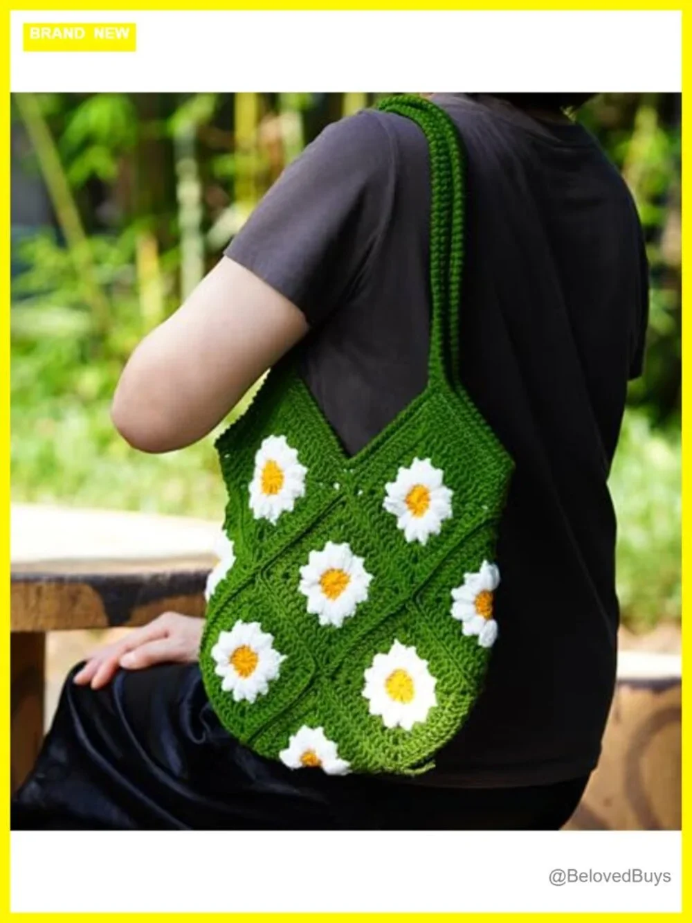 Handmade Crochet Daisy Tote Bag Hobo Shoulder Purse